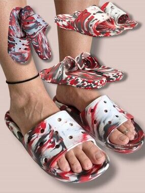 CROCS Unisex Classic Colorful Marbled Red  Slide Sandals